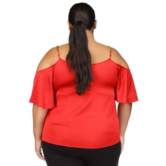 Michael Kors Women's Plus Size Cold-Shoulder Chain Strap Blouse Top Red 3X - Picture 2 of 5